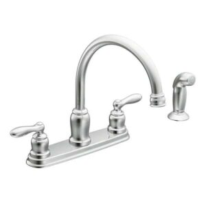 Moen Caldwell Chrome Double Handle High-arc Kitchen Faucet with Sprayer (Deck Plate and Side Spray Included)