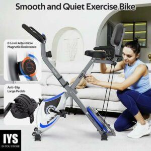 Pooboo 4in1 Folding Exercise Bike Indoor Cycling Bike Stationary Magnetic Cycling Bicycle X Bike Gym Workout 300 lbs