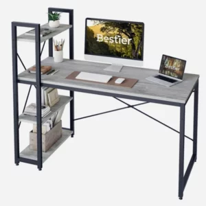 Bestier 55 inch Computer Desk with 4-Tier Shelves Craft Table Writing Study Table, Wash Grey