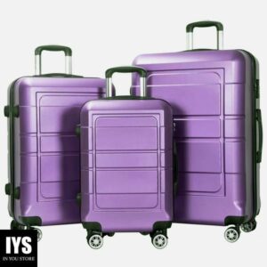 AEDILYS 3 Piece Luggage Sets, ABS Hardside Suitcase Set, TSA Lock, Purple