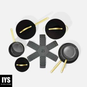 Beautiful 12pc Ceramic Non-Stick Cookware Set, Black Sesame by Drew Barrymore