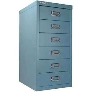 Bisley 6 Drawer Steel Under-Desk Multidrawer Storage Cabinet, Steel Blue (MD6-SB) -6 Drawer