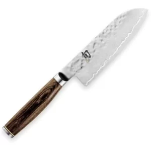 Shun Cutlery Premier Santoku Knife 5.5", Asian-Inspired Knife for All-Purpose Food Prep, Chef Knife Alternative, Handcrafted Japanese Knife,Silver-Color: Brown-Size: 5.5"