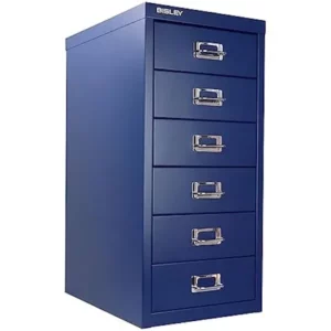 Bisley 6 Drawer Steel Under-Desk Multidrawer Storage Cabinet, Navy (MD6-NV)  -6 Drawer