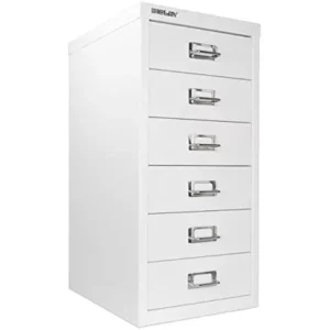 Bisley 6 Drawer Steel Under-Desk Multidrawer Storage Cabinet, White (MD6-WH) -6 Drawer