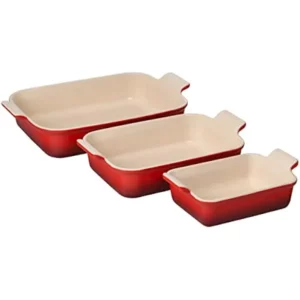 Le Creuset Stoneware Heritage Set 3 Rectangular Dishes-Color:Cerise
