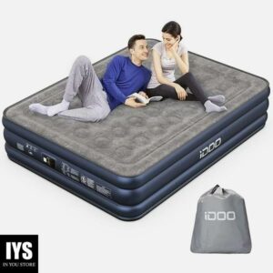 iDOO Air Mattress, Inflatable Airbed with Built-in Pump for Guest Home Camping Travel, 650lb MAX, (Queen Size 18")
