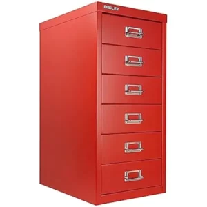 Bisley 6 Drawer Steel Under-Desk Multidrawer Storage Cabinet, Red (MD6-RD) -6 Drawer