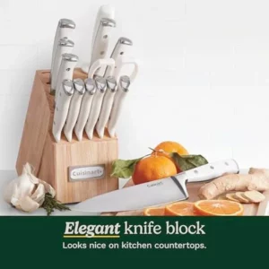 Cuisinart 15-Piece Knife Set with Block, High Carbon Stainless Steel, Forged Triple Rivet -White,