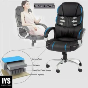 BestOffice Ergonomic Executive High Back PU Leather Office Gaming Massage Chair with Lumbar Support Headrest Armrest Swivel, Metal Base