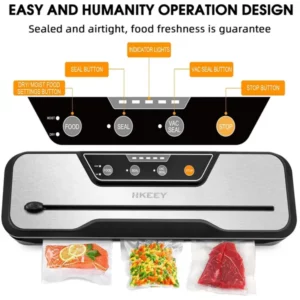 Food Vacuum Sealer Machine with 2 Rolls Food Vacuum Sealer Bags ，Food Storage Saver Dry & Moist Food Modes, Led Indicator Lights, Easy to Clean, Compact Design