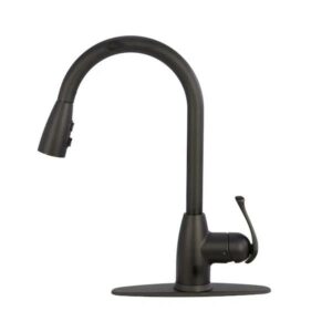 Project Source Tucker Matte Black Single Handle Pull-down Kitchen Faucet with Sprayer (Deck Plate Included)