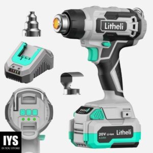 Litheli 20V Cordless Heat Gun,Hot Air Gun Kit Temperatures Max. 932F with 4Ah Battery & Charger