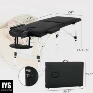 BestMassage 73 Inch 2 Fold Massage Bed Spa Bed Aluminium Height Adjustable,Black
