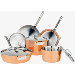 Viking Culinary Contemporary 4-Ply Copper Clad Cookware Set with Metal Lids, 9 Piece, Oven Safe, Works on All Cooktops including Induction