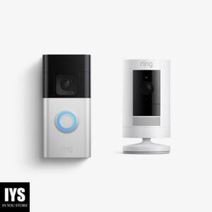 Ring Battery Doorbell Plus with Ring Stick Up Cam Battery, White