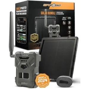 SPYPOINT Flex-M Solar Bundle - Cellular Trail Camera, Best Value in Hunting Accessories, No WiFi Needed & GPS-Enabled, Night Vision, Dual-Sim LTE Connectivity, IP65 Water-Resistant - FLEX-M - Solar Bundle