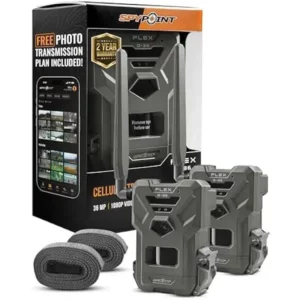 SPYPOINT Flex G-36 Twin Pack Cellular Trail Camera, 36MP Photos and 1080p Videos with Sound, GPS Enabled, Dual-Sim LTE Connectivity, 100' Flash & Detection Range, Responsive Trigger up to .3S -FLEX-G36 -Pack of 2