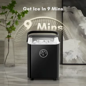 KISSAIR Countertop Ice Maker, Portable Ice Maker Machine with Handle, 26lbs/24H, 8 Bullet Ice Cubes/9 Mins, S/L 2 Size Ice Cube, Self-Cleaning for Home/Kitchen/Office/Party/RV, Black