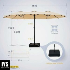 MF Studio 15ft Double-Sided Patio Umbrella with Base Large Outdoor Table Umbrella Beige