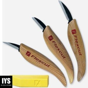 Flexcut Carving Knives, Starter Set, with Ergonomic Handles and Carbon Steel Blades, Set of 3 (KN500)
