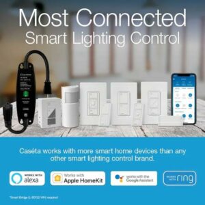 Lutron Caseta Smart Lighting Single-pole/3-way Smart with LED Touch Light Dimmer Kit with Wall Plate, White