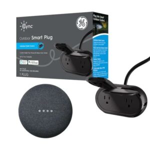 Google Nest Mini (2nd Gen) Smart Speaker with Google Assistant Voice Control in Charcoal + GE Cync 120-Volt 2-Outlet Outdoor Smart Plug