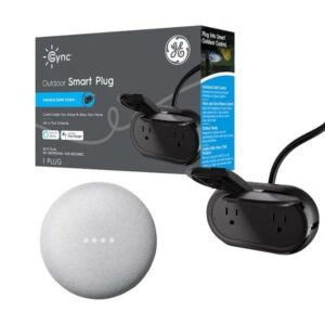 Google Nest Mini (2nd Gen) Smart Speaker with Google Assistant Voice Control in Chalk + GE Cync 120-Volt 2-Outlet Outdoor Smart Plug Online Set #GR_7290