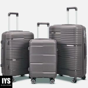 3 Piece Luggage Sets, PP Hardside Suitcase Set, TSA Lock, Gold