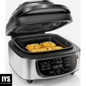 Chefman Electric Indoor Air Fryer + Grill Does It All, Countertop-Size 5-in-1 Unit Can Air Fry, Grill, Roast, Bake, and Broil, Removable Integrated Probe Thermometer Guarantees Perfect Doneness