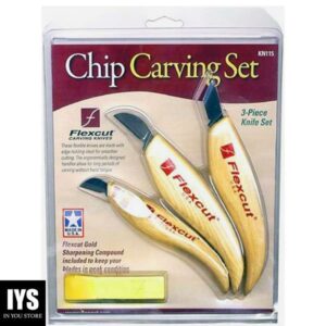 Flexcut KN115 Carving Knives, Chip Carving Set, High Carbon Steel Blades, Ergonomic Ash Handle, Set of 3