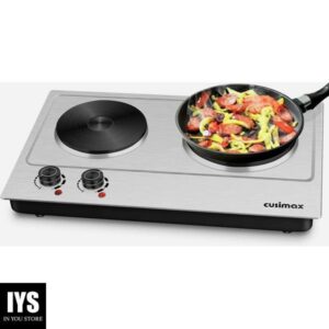 CUSIMAX 1800W Double Hot Plate, Stainless Steel Silver Countertop Burner Portable Electric Double Burners Electric Cast Iron Hot Plates Cooktop, Easy to Clean, Upgraded Version C180N