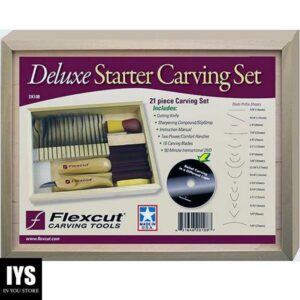 Flexcut SK108 Deluxe Starter Carving Set with 16 Carving Blades, Cutting Knife, Two Quick Connect Handles, and DVD
