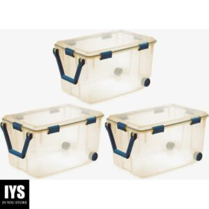 Sterilite 120 Quart Clear Plastic Wheeled Storage Container Box Bin, (3 Pack)