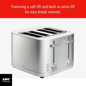 ZWILLING Enfinigy Cool Touch Toaster 4 Slice with Extra Wide 1.5" Slots for Bagels, Defrost, Silver