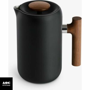 Fellow Clara French Press Coffee Maker - Portable Stainless Steel Coffee Press, Insulated Manual Brewer, Matte Black with Walnut, 24 oz Carafe