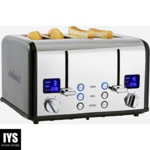 CUSIMAX 4 Slice Toaster, Ultra-Clear LED Display & Extra Wide Slots, Stainless Steel Toaster with Dual Control Panels of 6 Shade Settings, Cancel/Bagel/Defrost Function, Removable Crumb Trays, Black