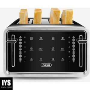 Gevi Toaster 4 Slice,Led Display Touchscreen Bagel Toaster with Dual Control Panels of Bagel/Reheat/Defrost/Cancel/Toasting One Slice/Longer Function,6 Shade Setting