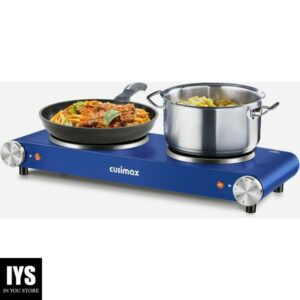 Electric Hot Plate, CUSIMAX Double Burner, Portable Hot Plate Cooking, 1800W Cast Iron Electric Stove with Heating Plates, Countertop Cooktop, Stainless Steel, Blue New Model