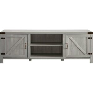 Walker Edison - 70" Modern Farmhouse Barn Door TV Stand for most TVs up to 80" - Stone Grey