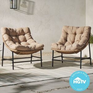 Walker Edison - Papasan Wicker Patio Chairs with Cushion - Natural