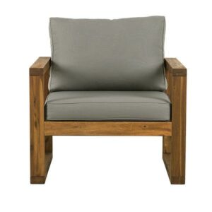 Walker Edison - Deep Seated Acacia Wood Patio Chair with Ottoman - Brown