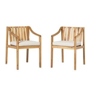 Walker Edison - Modern Solid Wood 2-Piece Outdoor Dining Chair Set - Natural