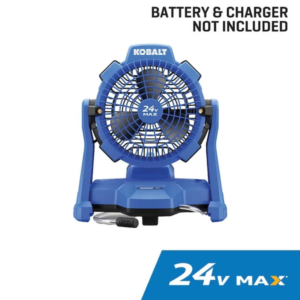 Kobalt 7-in 24-Volt 3-Speed High Velocity Indoor or Outdoor Blue Misting Jobsite Fan (Battery and Charger Not Included)