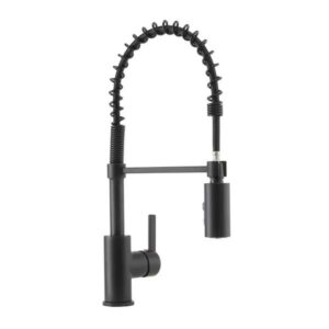 Project Source Flynt Matte Black Single Handle Pull-down Kitchen Faucet with Sprayer (Deck Plate Included)