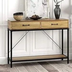 eHemco Rustic Console Table with 2 Drawers and Storage Shelf for Living Room, 39.3 Inches Width