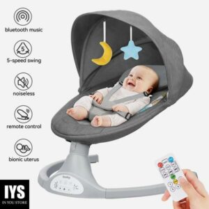 Electric Baby Swing Chair, Bluetooth Music Infant Bouncer Rocker with 5 Sway Modes & 3 Timing, Gray