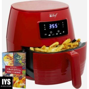 Deco Chef 5.8QT (19.3 Cup) Digital Electric Air Fryer with Accessories and Cookbook- Air Frying, Roasting, Baking, Crisping, and Reheating for Healthier and Faster Cooking (Red)