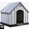 Ram Quality Products Innovative Outdoor Pet House Large Waterproof Dog Kennel Shelter for Small, Medium, and Large Dogs with Slanted Roof, Gray
