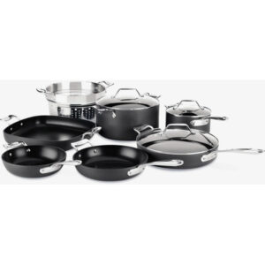 All-Clad Essentials Hard Anodized Nonstick Cookware Set 10 Piece Oven Safe 350F Pots and Pans Black